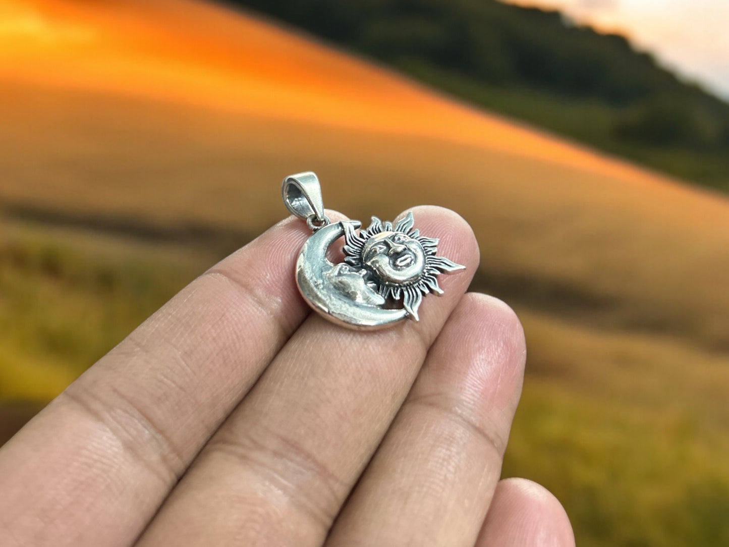 925 Sterling Silver Sun and Moon Pendant Necklace, Celestial Balance Jewelry, Spiritual Cosmic Gift