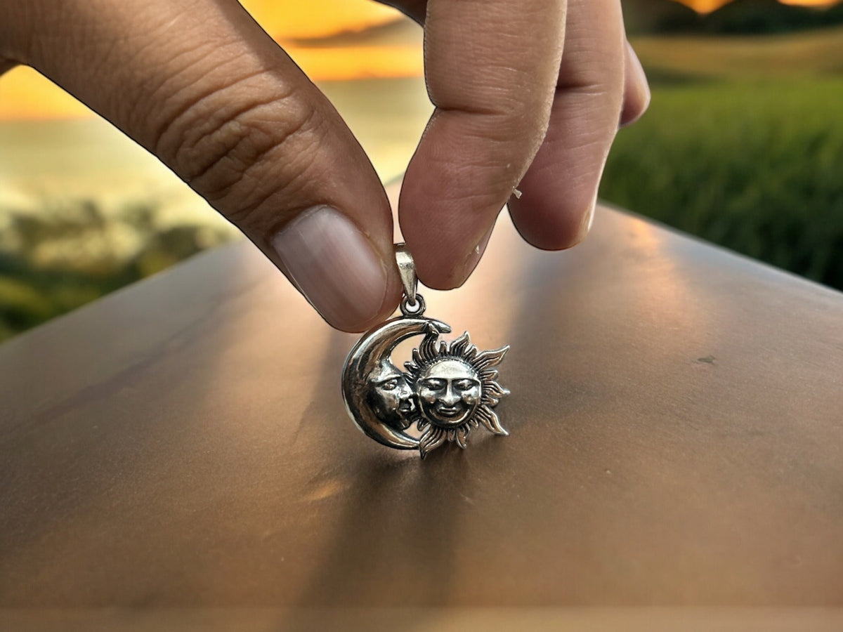 925 Sterling Silver Sun and Moon Pendant Necklace, Celestial Balance Jewelry, Spiritual Cosmic Gift