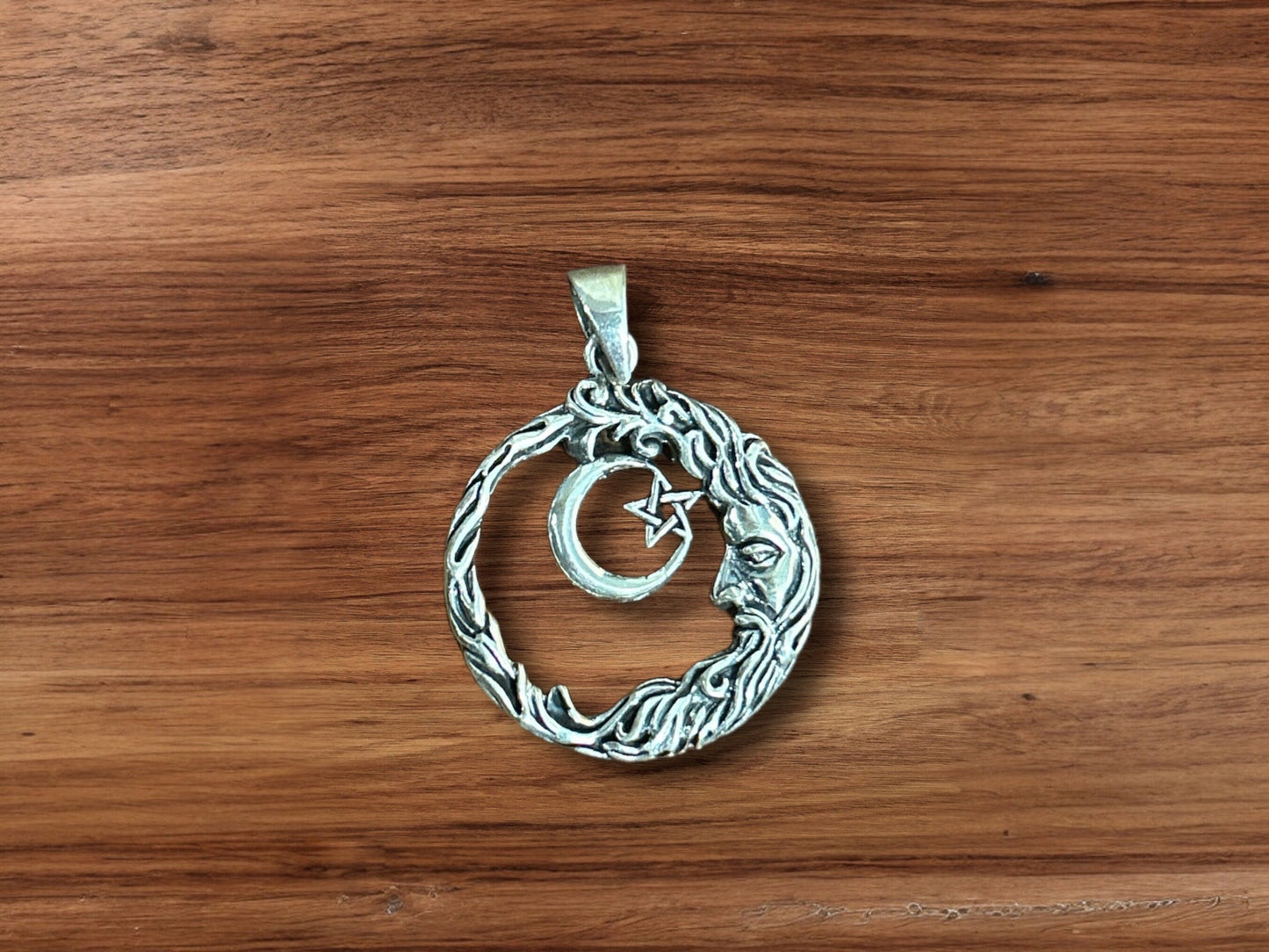 925 Sterling Silver Crescent Moon & Star Pendant Necklace, Handmade Celestial Jewelry, Lunar Nature Charm Gift for Her/His