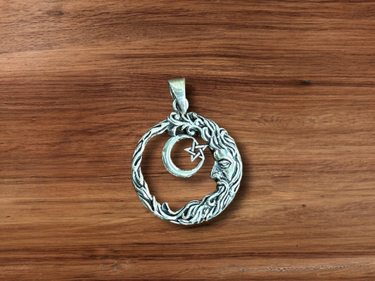 925 Sterling Silver Crescent Moon & Star Pendant Necklace • Handmade Celestial Lunar Jewelry • Moon & Star Nature Inspired Charm • Gift for Men & Women