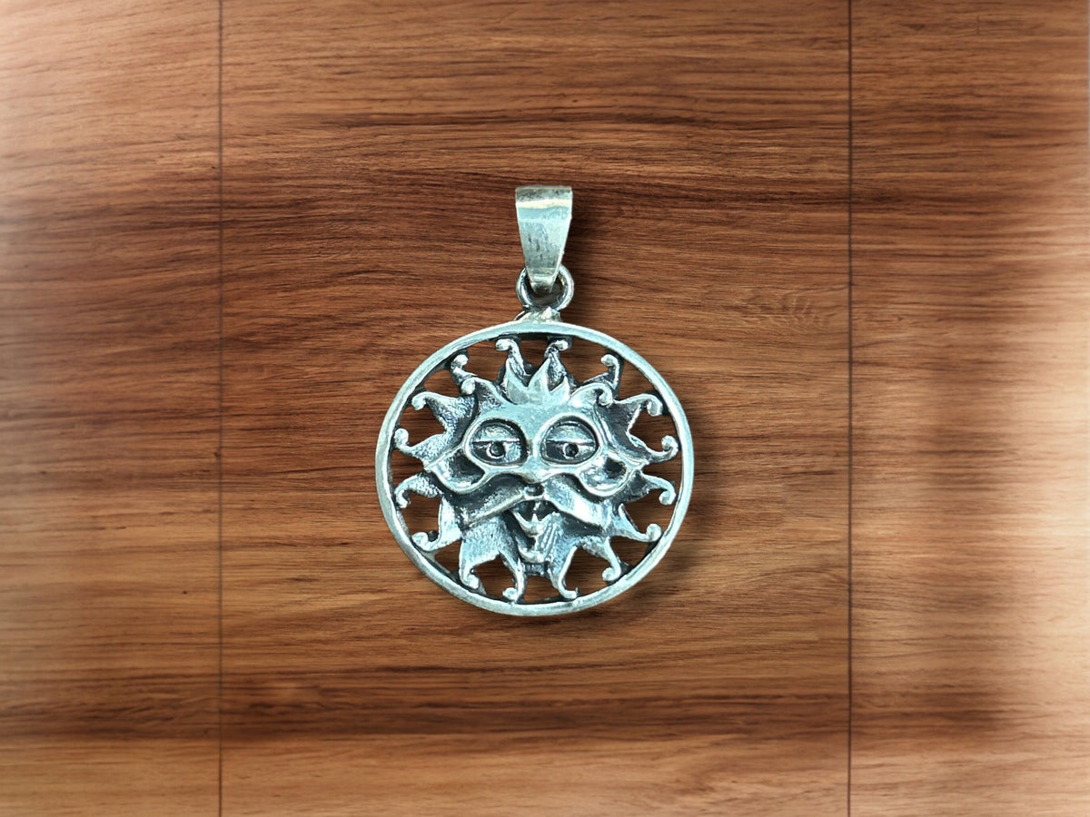 Handmade 925 Sterling Silver Sun Face Pendant Necklace