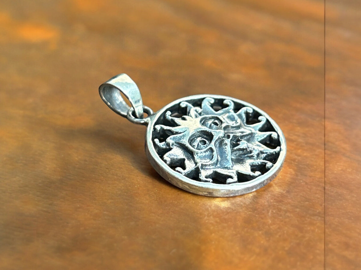 Handmade 925 Sterling Silver Sun Face Pendant Necklace