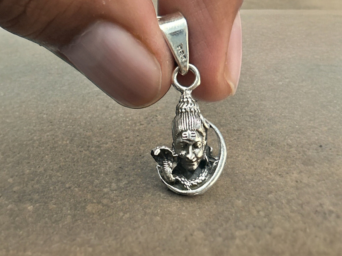 Sterling Silver Lord Shiva Pendant Necklace, handmade Hindu charm