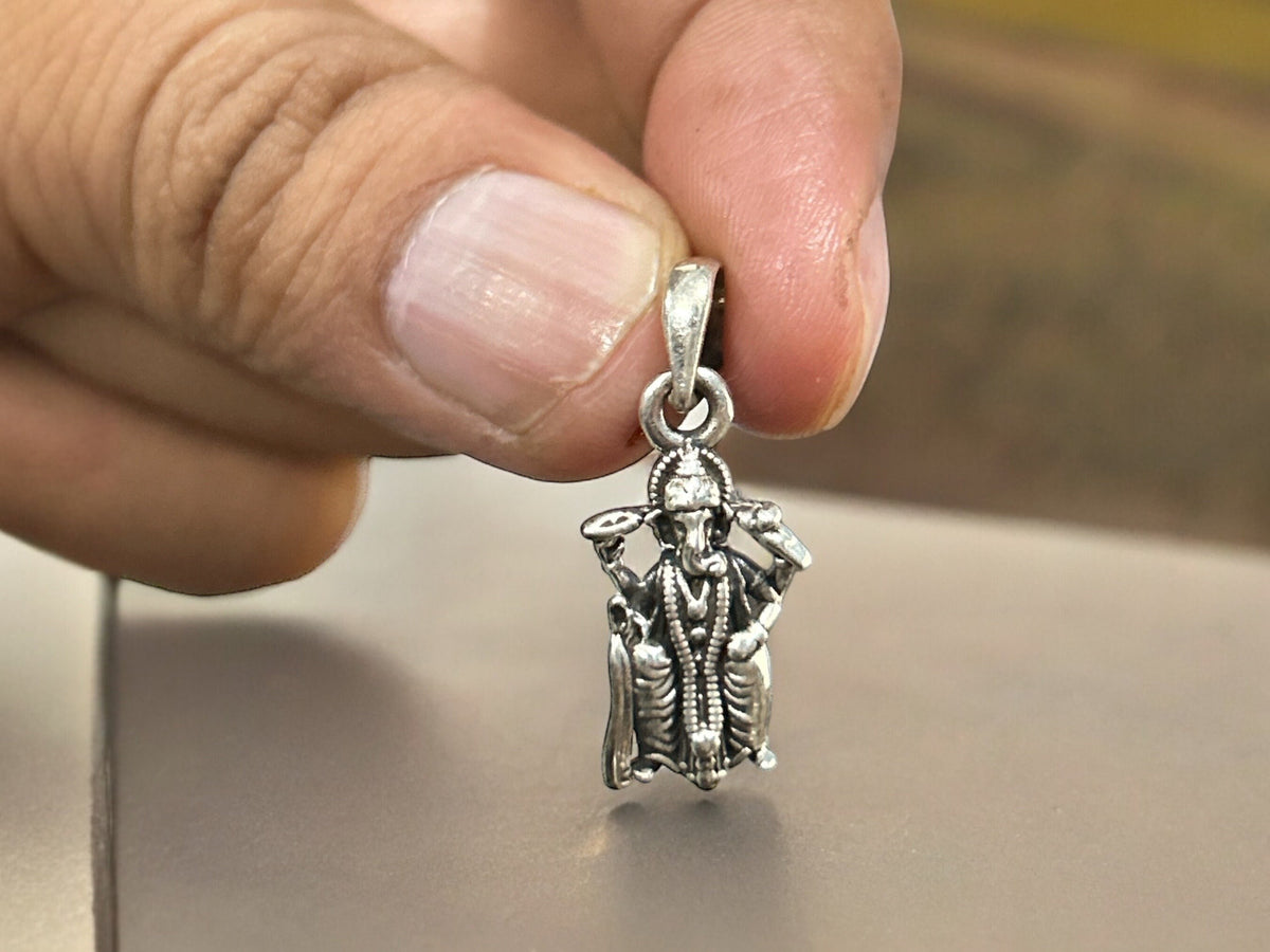 Sterling silver Ganesha pendant, detailed Ganpati charm necklace, Hindu god jewelry