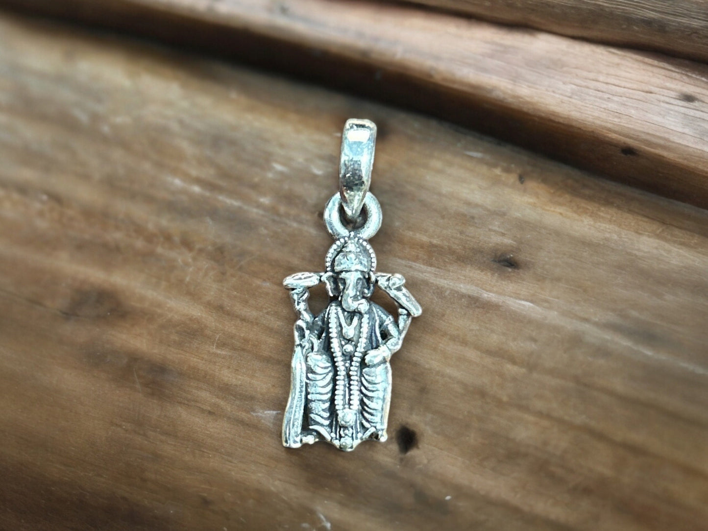 Sterling silver Ganesha pendant, detailed Ganpati charm necklace, Hindu god jewelry