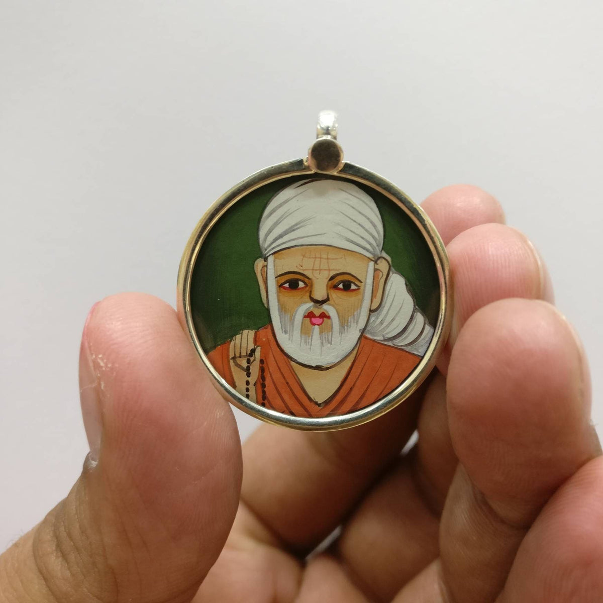 925 Sterling Silver Sai Baba Pendant Necklace, Glass Framed Spiritual Guru Jewelry, Divine Blessings Gift