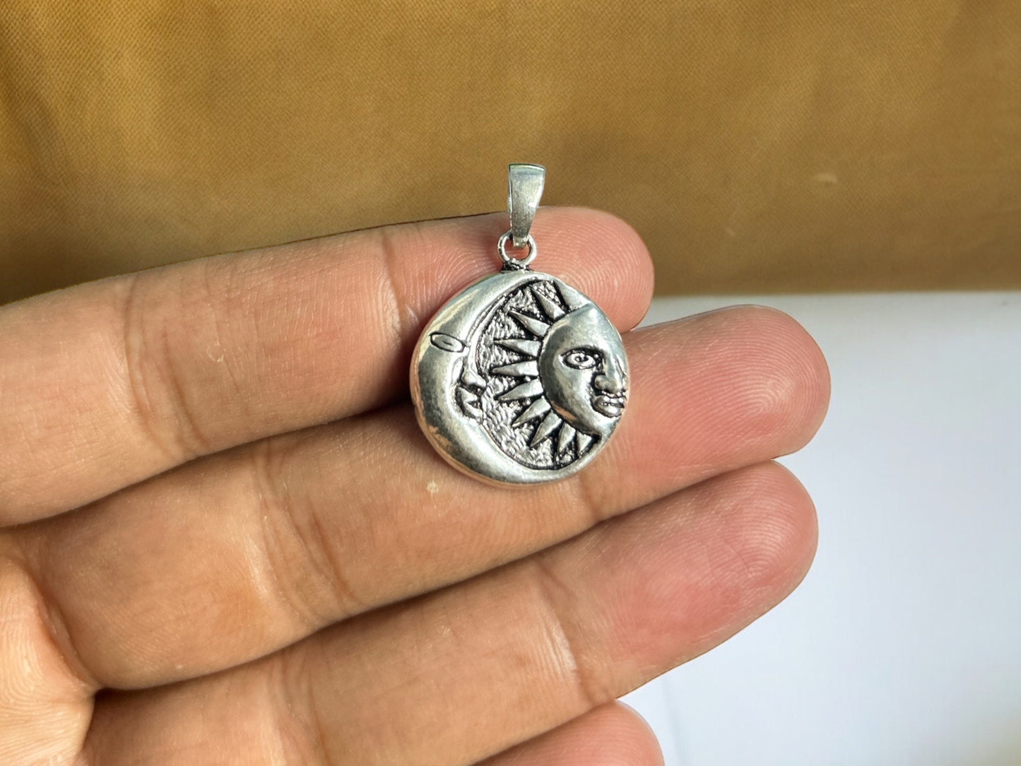 925 Sterling Silver Sun and Moon Pendant Necklace, Celestial Spiritual Jewelry