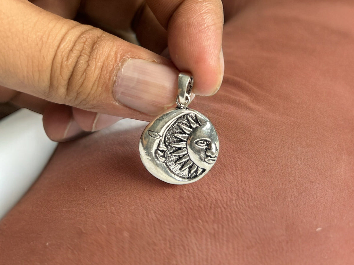 925 Sterling Silver Sun and Moon Pendant Necklace, Celestial Spiritual Jewelry
