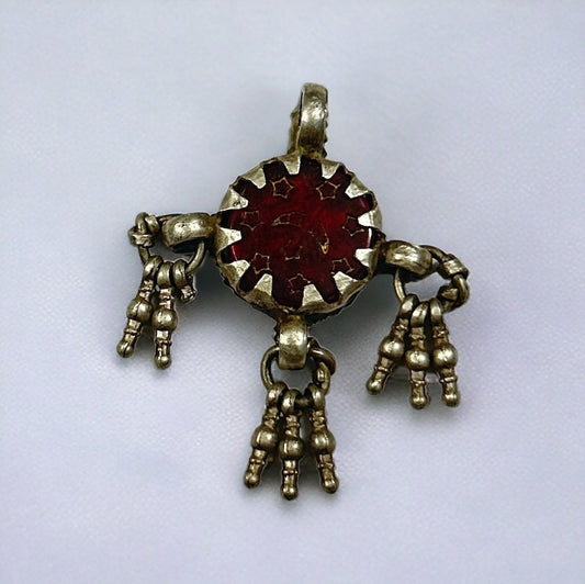 Vintage Tribal Old High Grade Silver Pendant • Glass Stone Embellished Jewelry • Handmade Antique Indian Ethnic Boho Pendant • Artisan Gift