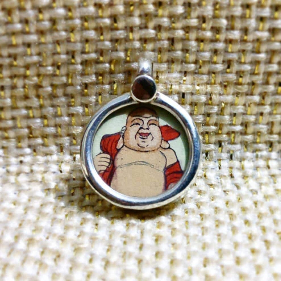 925 Sterling Silver Laughing Buddha Pendant Necklace, Hand-Painted Buddha Charm, Spiritual Good Luck Jewelry
