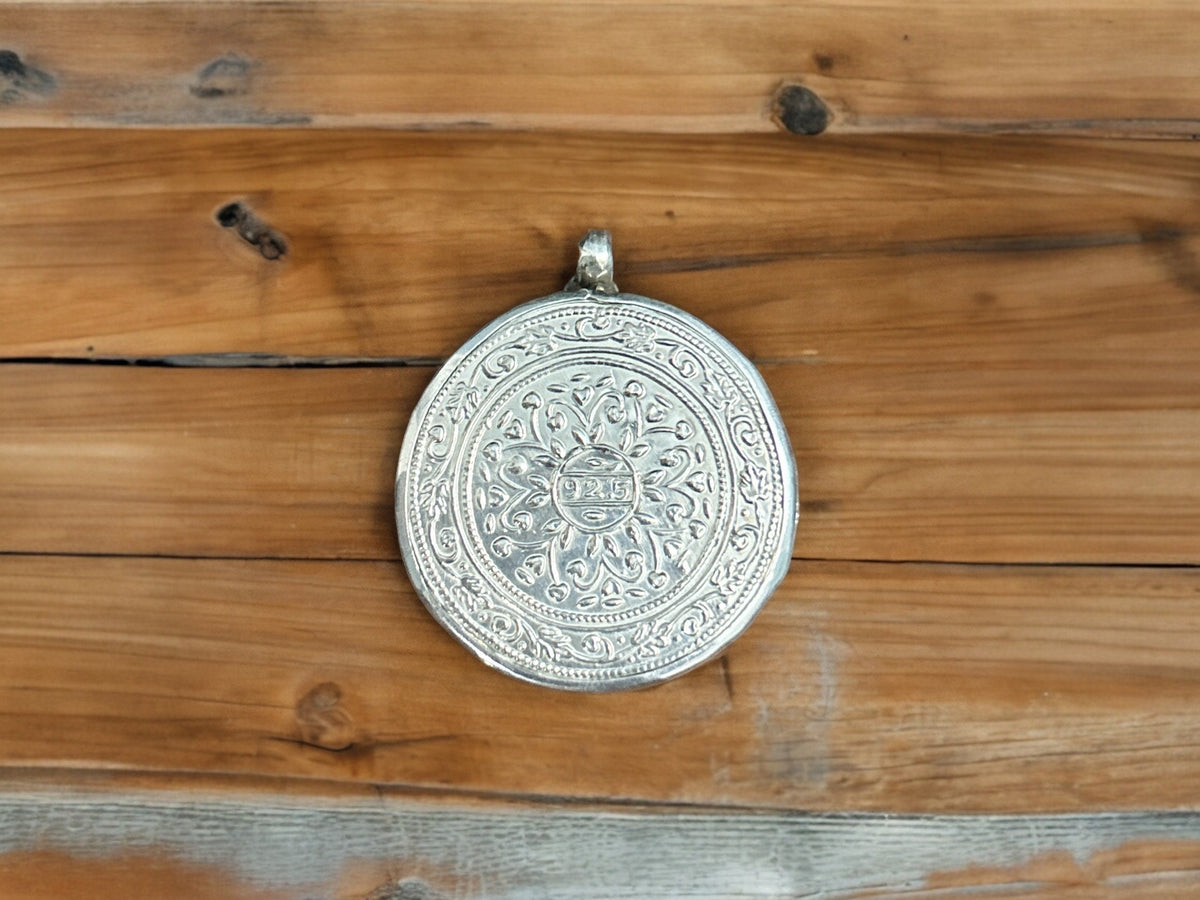 925 Sterling Silver Sun/Surya Pendant Necklace, Hand-Painted Glass Art Jewelry, Solar Spiritual Charm Gift