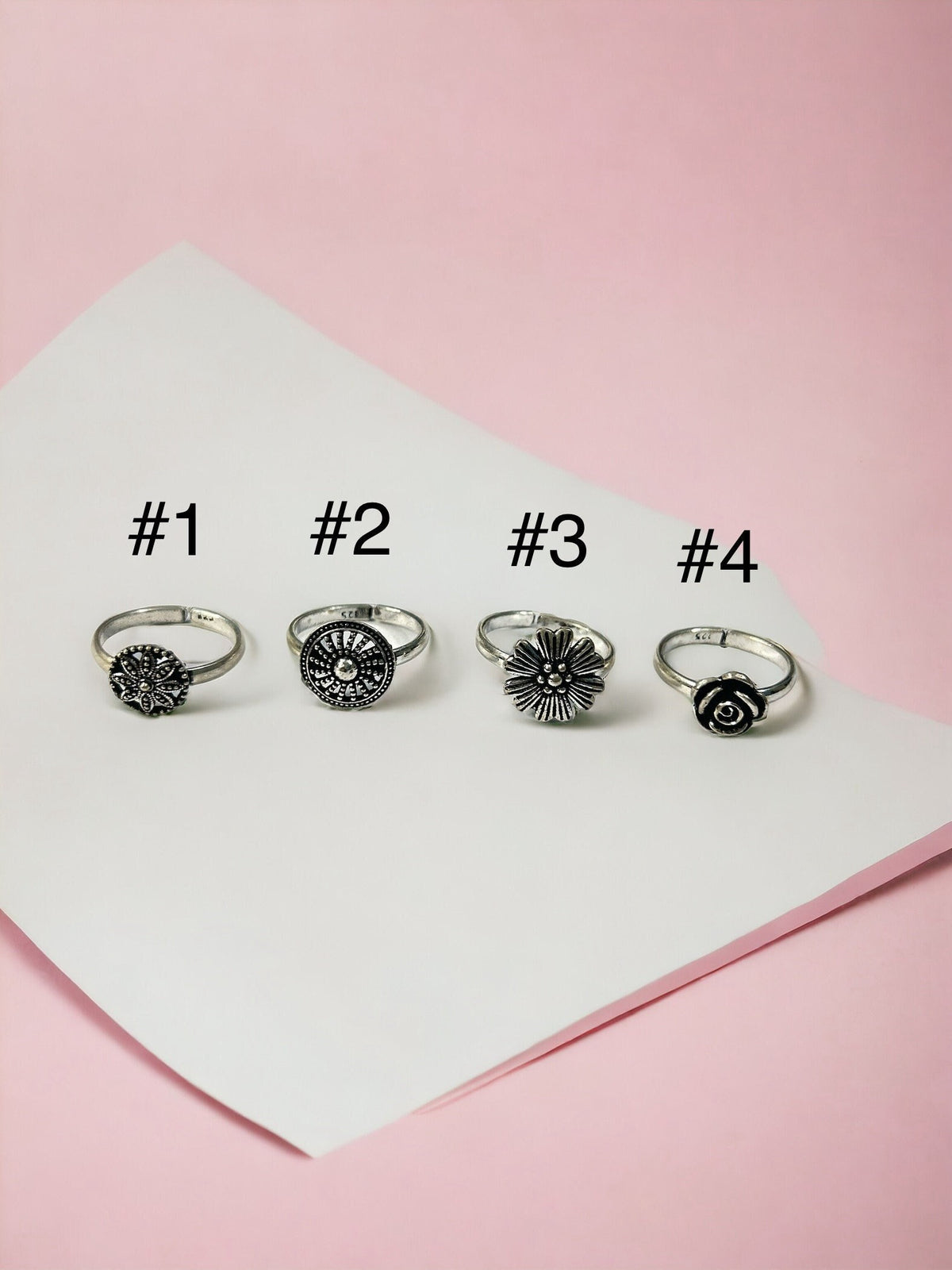 Adjustable 925 Sterling Silver Boho Rings, Flower Mandala Sunburst & Vintage Rose