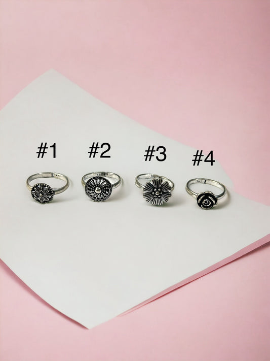 925 Sterling Silver Adjustable Boho Rings • Flower Mandala, Sunburst & Vintage Rose Designs • Handmade Floral Statement Jewelry • Unique Gift for Her