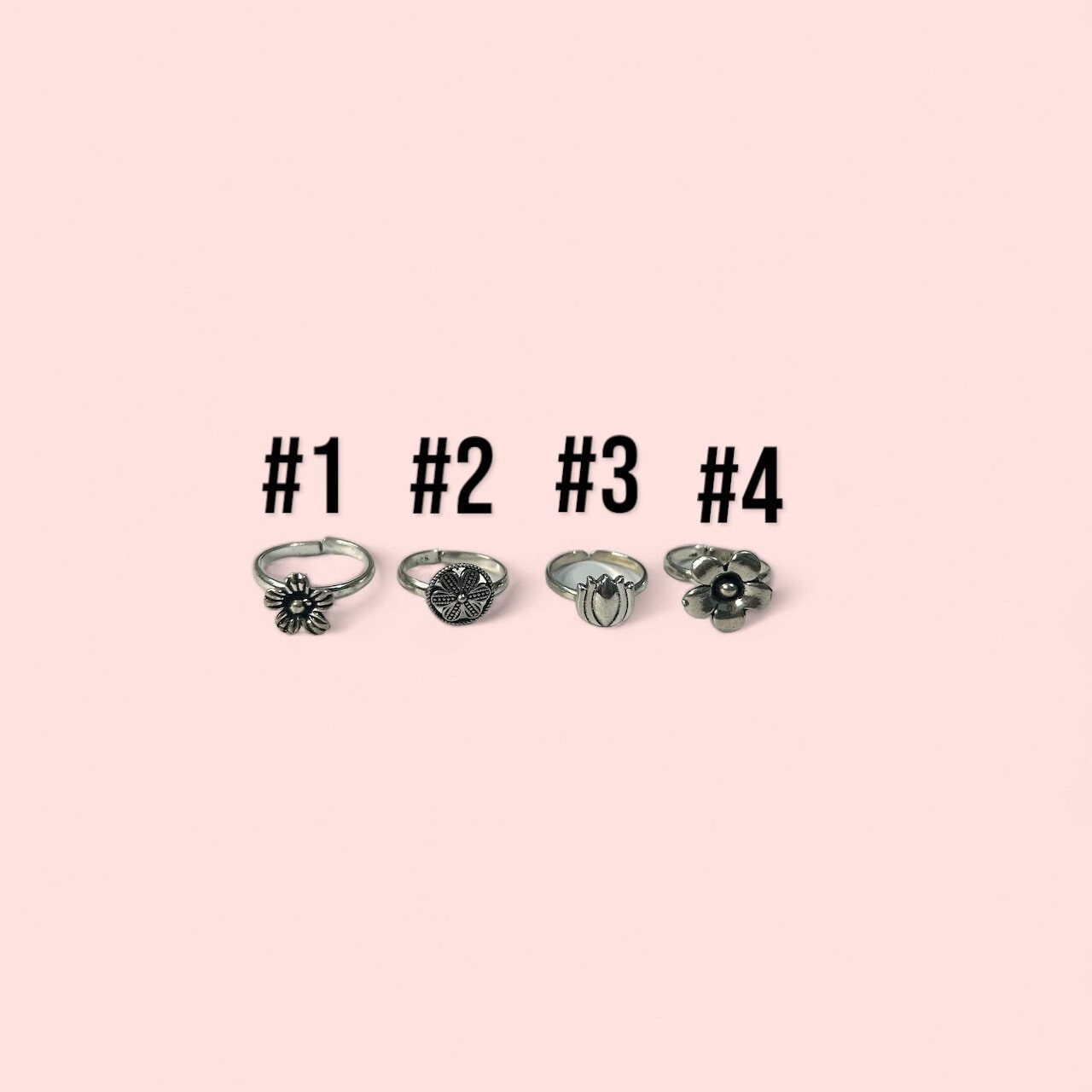 Adjustable Sterling Silver Floral Rings, Daisy Mandala Leaf Tulip & Classic Flower Jewelry