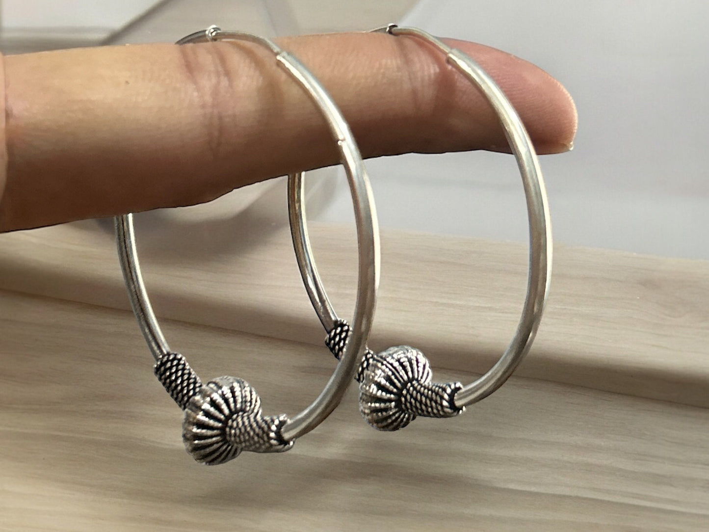 Sterling Silver 925 Bali Hoop Earrings, Indian Big Size Bali Hoop Earrings, Large Silver Hoop Earrings, Handmade Hammered Oxidized Silver