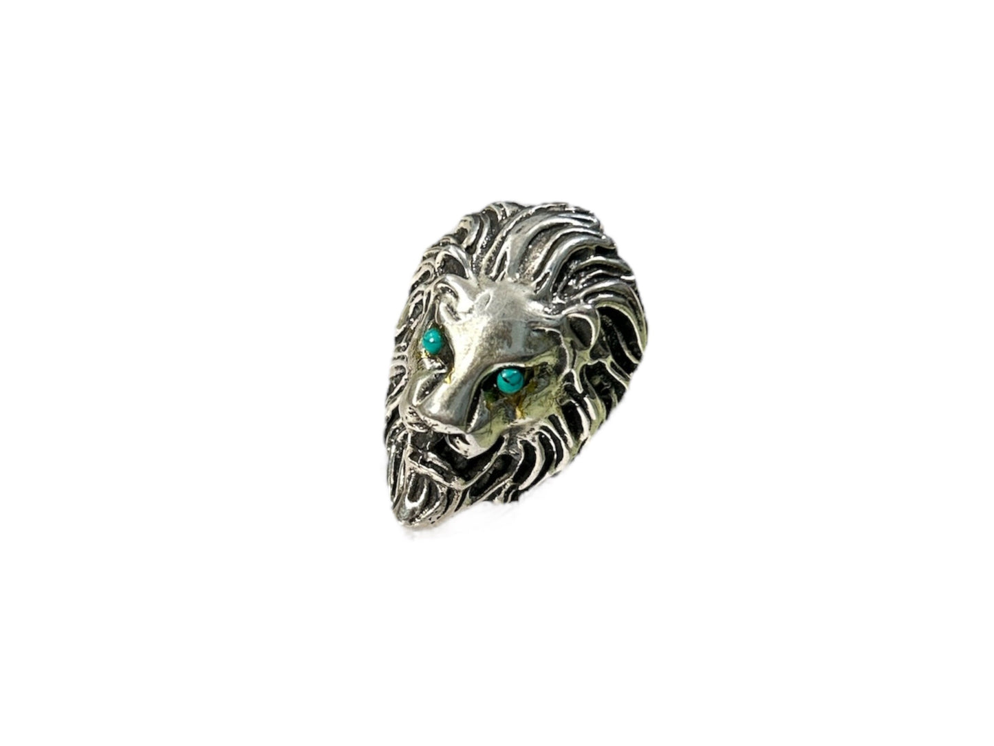 925 Sterling Silver Lion Ring US Size 8, Turquoise Eyes Bold Mens Statement Ring