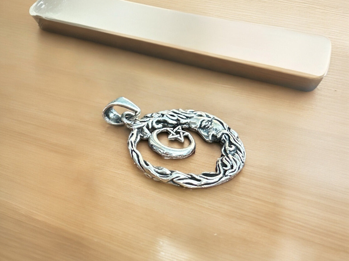 925 Sterling Silver Crescent Moon & Star Pendant Necklace, Handmade Celestial Jewelry, Lunar Nature Charm Gift for Her/His