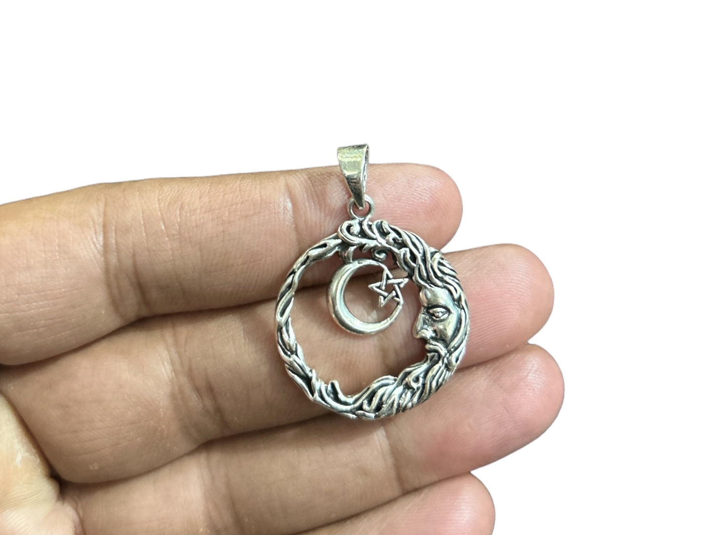 925 Sterling Silver Crescent Moon & Star Pendant Necklace, Handmade Celestial Jewelry, Lunar Nature Charm Gift for Her/His