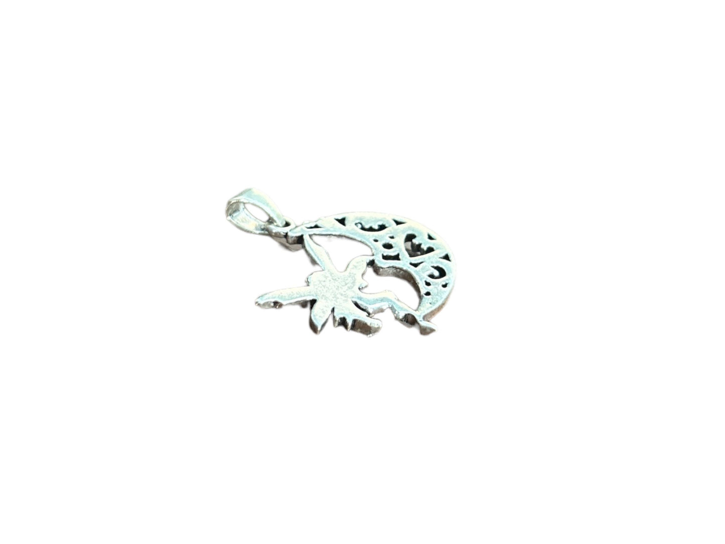 925 Sterling Silver Fairy on Crescent Moon Pendant Necklace, Handmade Celestial Jewelry, Magical Gift Charm