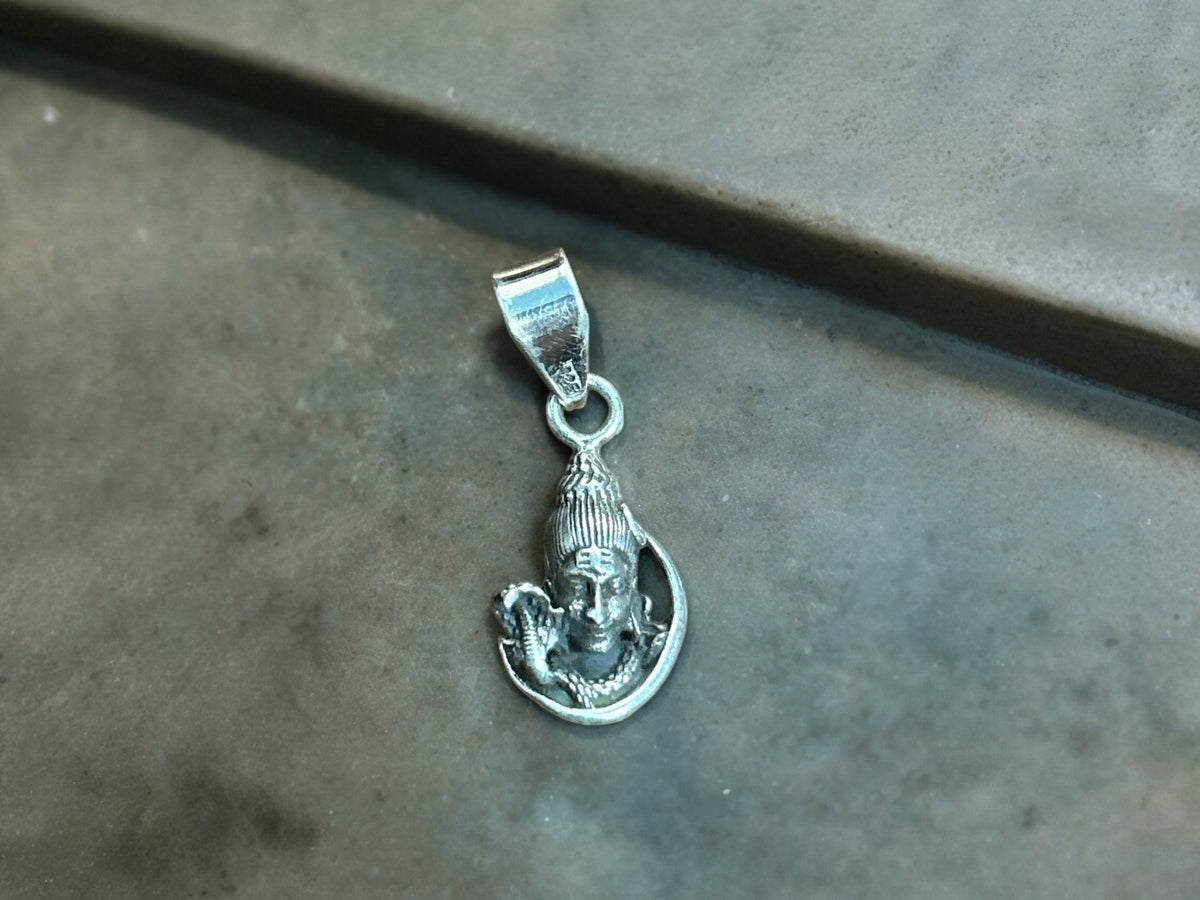 Sterling Silver Lord Shiva Pendant Necklace, handmade Hindu charm