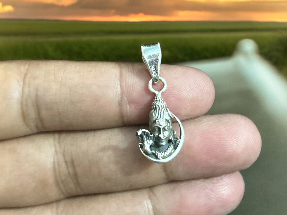 Sterling Silver Lord Shiva Pendant Necklace, handmade Hindu charm