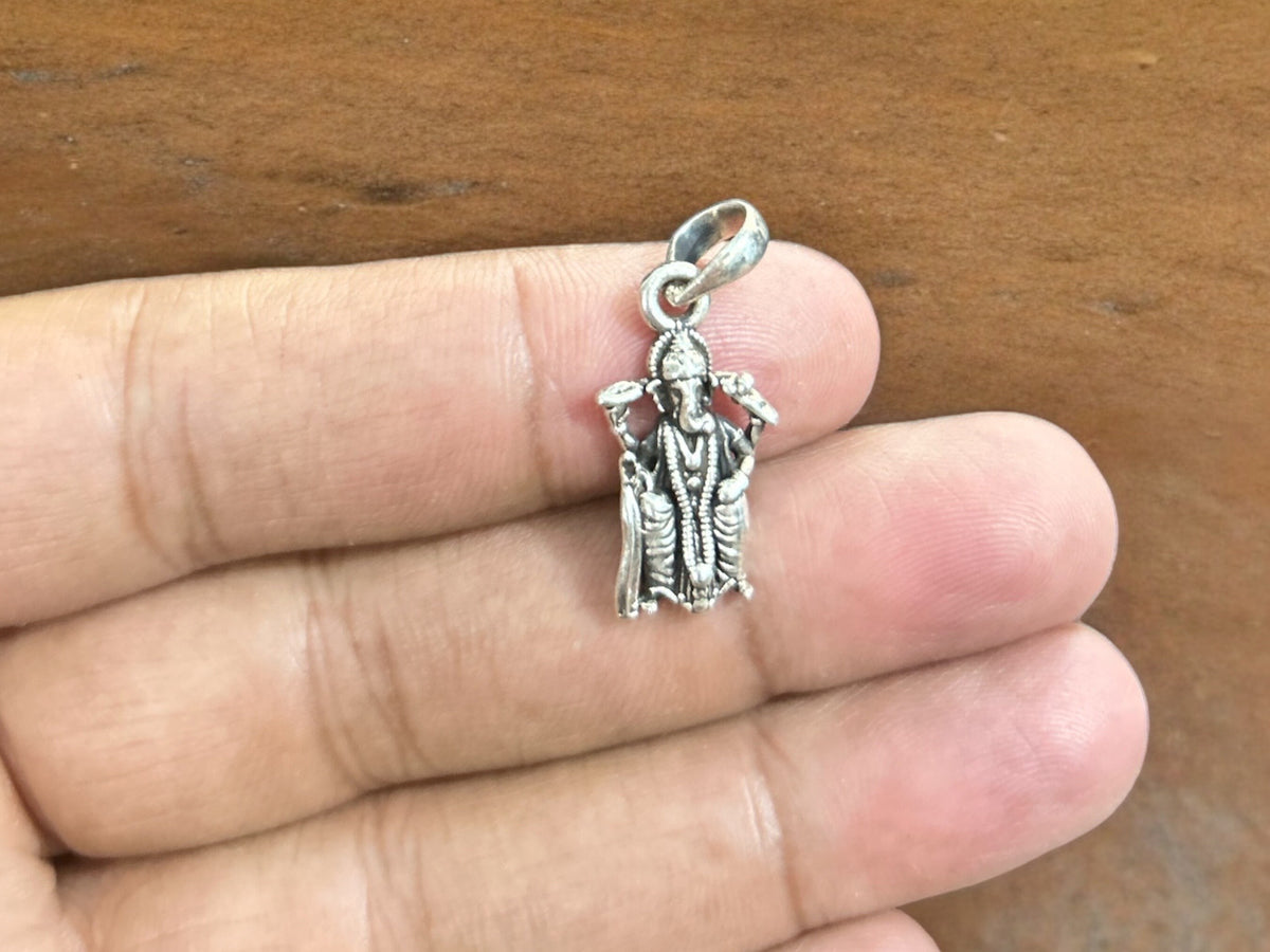 Sterling silver Ganesha pendant, detailed Ganpati charm necklace, Hindu god jewelry