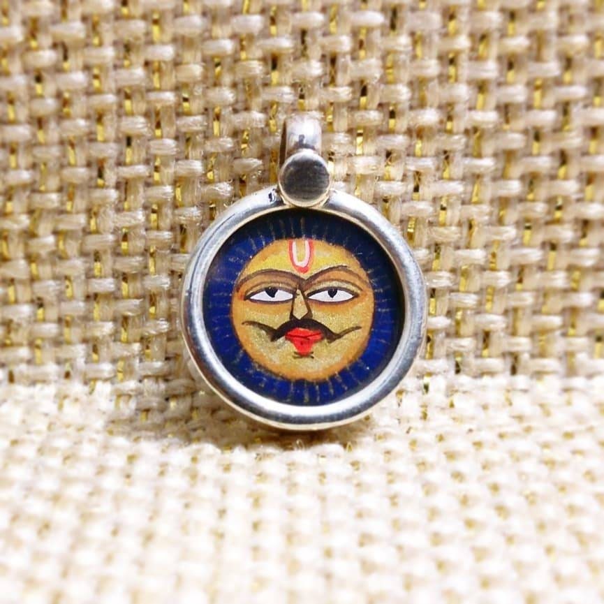 925 Sterling Silver Surya Sun God Pendant Necklace, Handpainted Glass Framed Spiritual Jewelry, Divine Energy Amulet