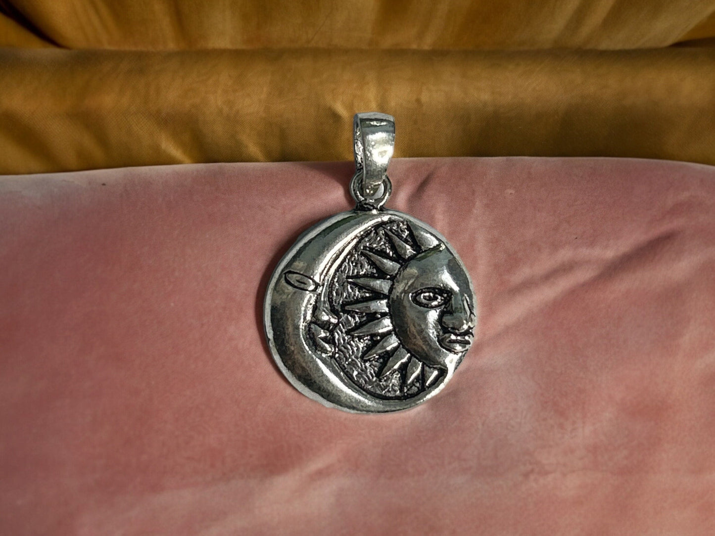 925 Sterling Silver Sun and Moon Pendant Necklace, Celestial Spiritual Jewelry