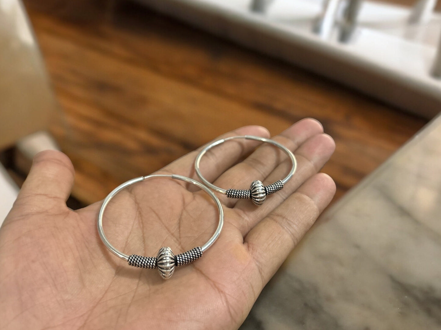 Sterling Silver 925 Bali Hoop Earrings, Indian Big Size Bali Hoop Earrings, Large Silver Hoop Earrings, Handmade Hammered Oxidized Silver