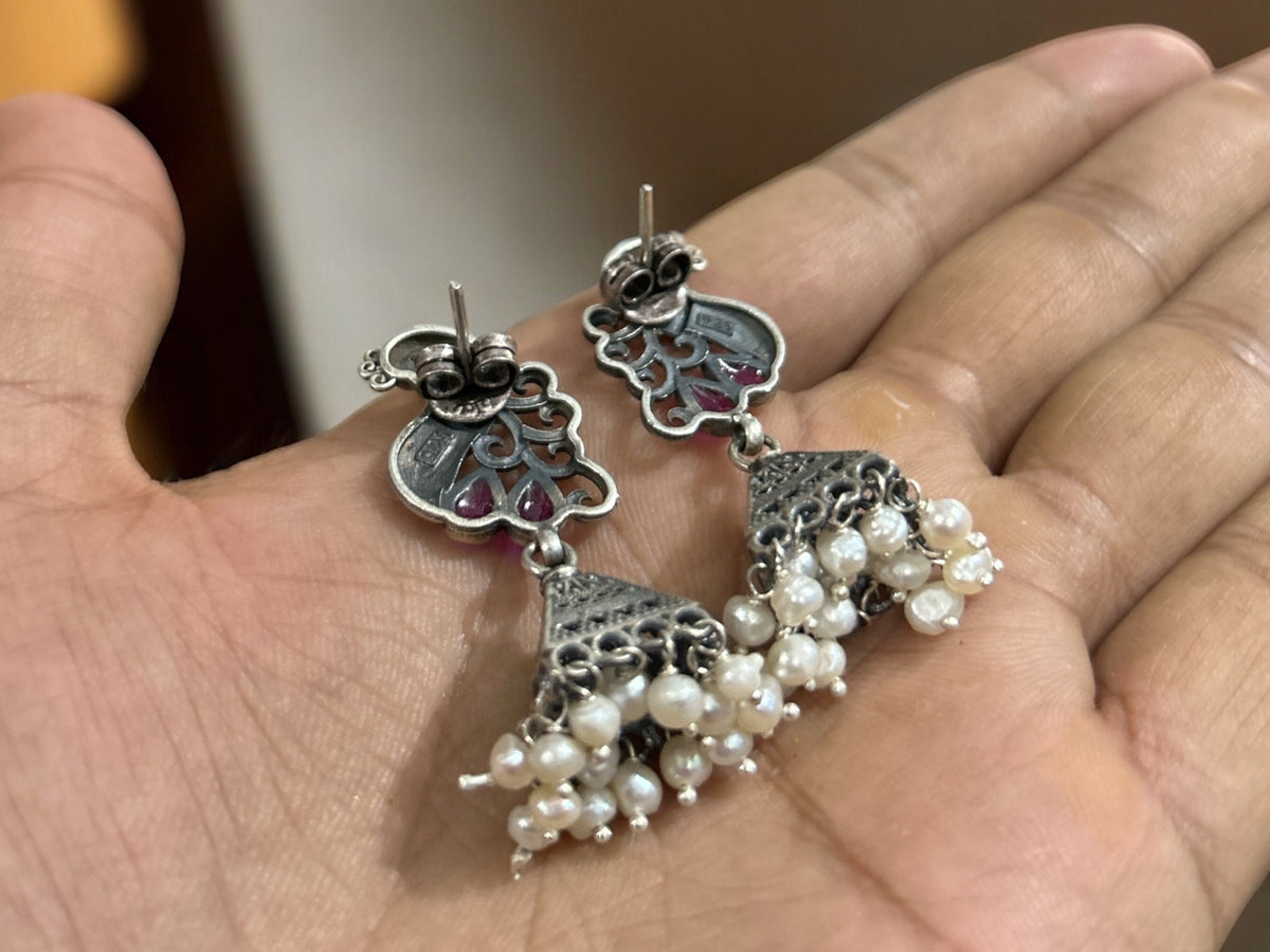 Beautiful Peacock Design Jhumka Earring, 925 Solid Sterling Jhumki, Jhumka Set, Indian Pure Silver Jhumki Earring, Gift for her, Rajasthan