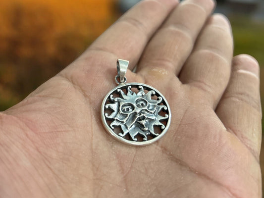 925 Sterling Silver Sun Face Pendant • Handmade Celestial Sun Jewelry • Vintage Tribal Inspired Spiritual Charm • Gift for Men & Women