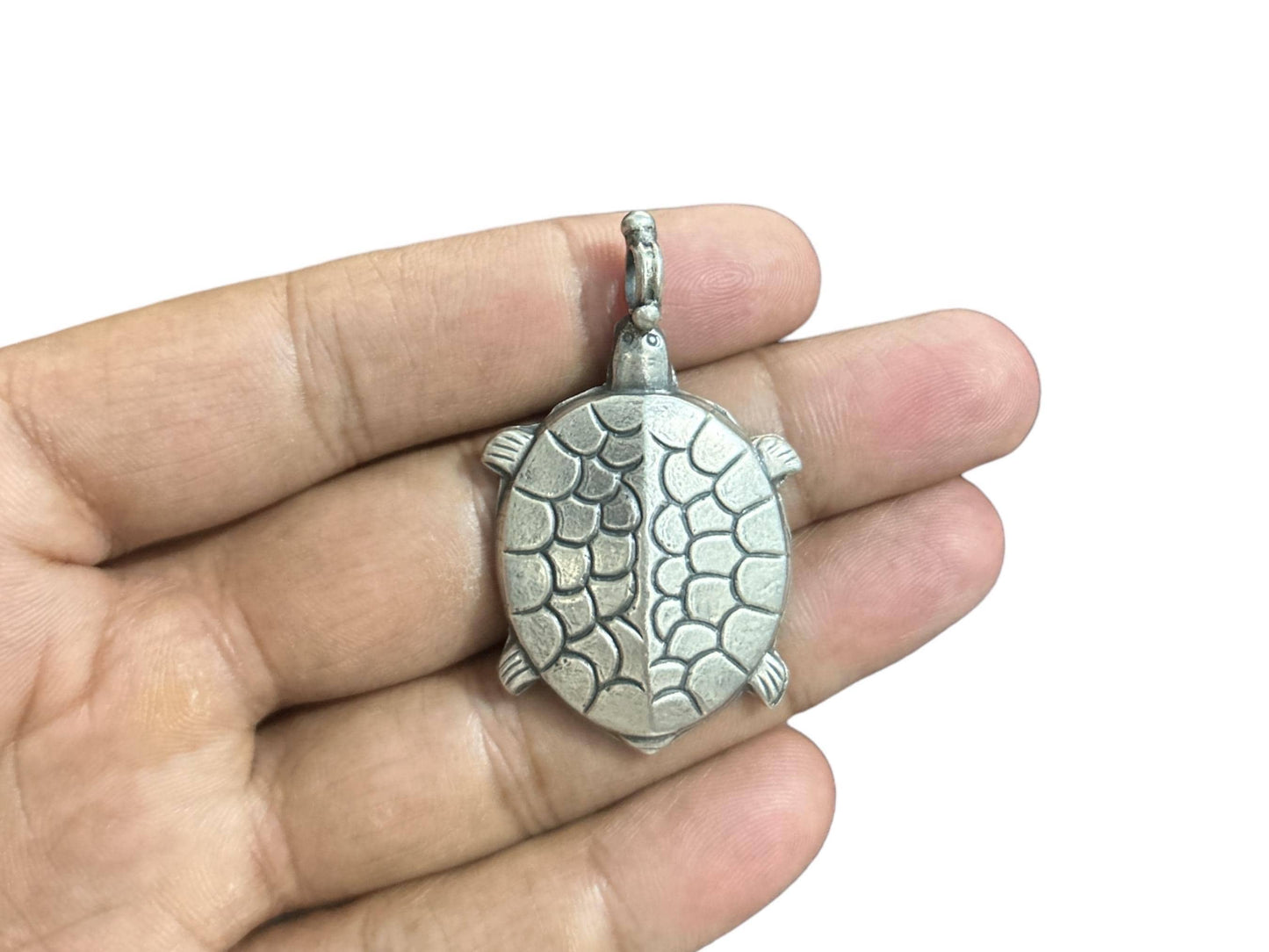 925 Sterling Silver Turtle Pendant  Oxidized Vintage Tribal Turtle Charm  Boho Ethnic Statement Pendant  Sea Turtle Amulet  Gift (SR13)