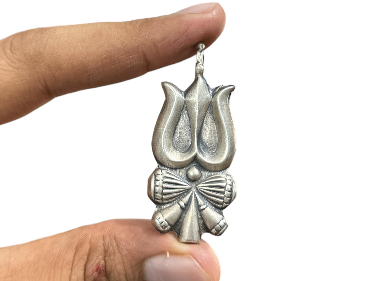 925 Sterling Silver Trishula Pendant  Oxidized Shiva Trident Damaru Charm  Hindu Spiritual Jewelry  Lord Shiva Amulet  SR10