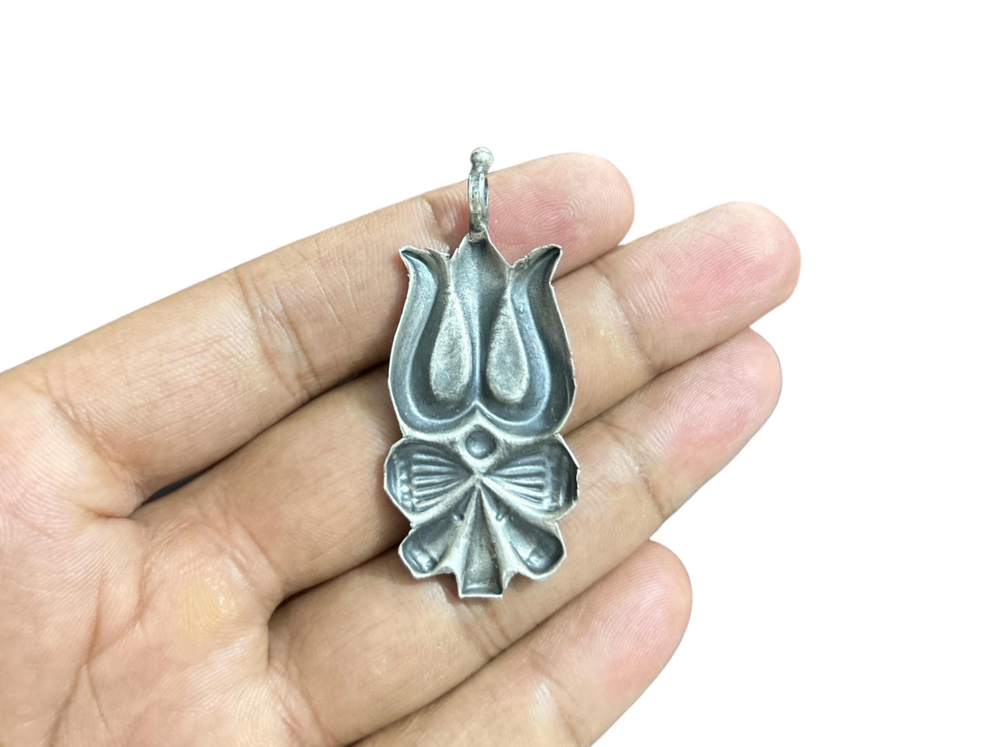 925 Sterling Silver Trishula Pendant  Oxidized Shiva Trident Damaru Charm  Hindu Spiritual Jewelry  Lord Shiva Amulet  SR10