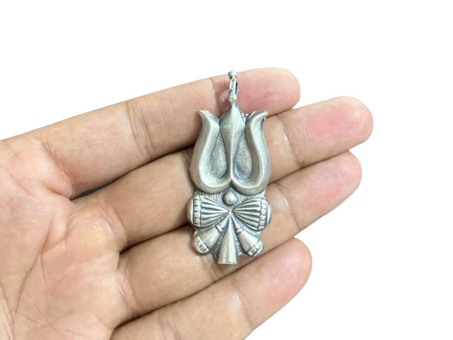 925 Sterling Silver Trishula Pendant  Oxidized Shiva Trident Damaru Charm  Hindu Spiritual Jewelry  Lord Shiva Amulet  SR10