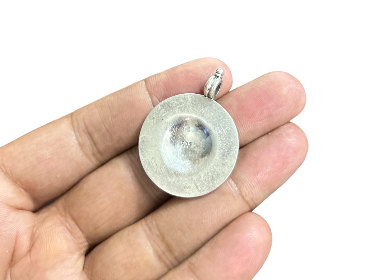 925 Sterling Silver Filigree Pendant  Oxidized Tribal Coin Charm  Ethnic Boho Statement Pendant  Granulated Silver  Gift for Her  (SR20)