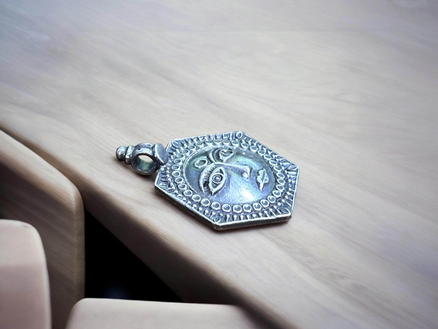 925 Sterling Silver Sun Pendant  Oxidized Tribal Sun Face Charm  Celestial Statement Pendant  Hexagon Sun Amulet  Gift for Her (SR14)