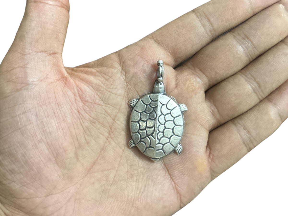 925 Sterling Silver Turtle Pendant  Oxidized Vintage Tribal Turtle Charm  Boho Ethnic Statement Pendant  Sea Turtle Amulet  Gift (SR13)
