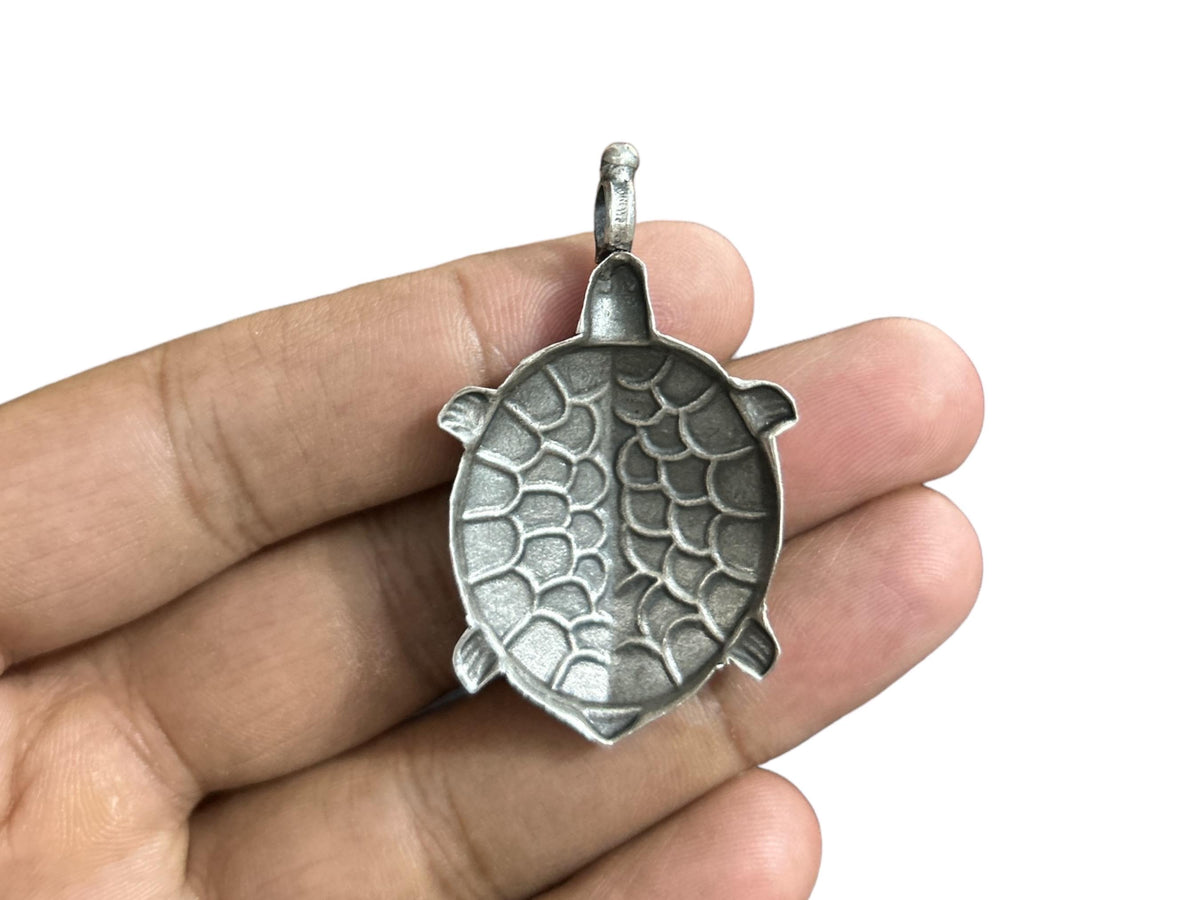 925 Sterling Silver Turtle Pendant  Oxidized Vintage Tribal Turtle Charm  Boho Ethnic Statement Pendant  Sea Turtle Amulet  Gift (SR13)