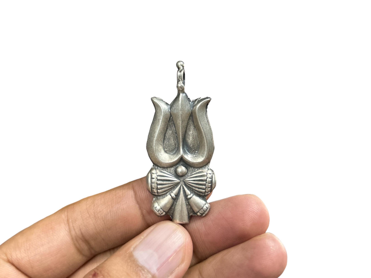 925 Sterling Silver Trishula Pendant  Oxidized Shiva Trident Damaru Charm  Hindu Spiritual Jewelry  Lord Shiva Amulet  SR10