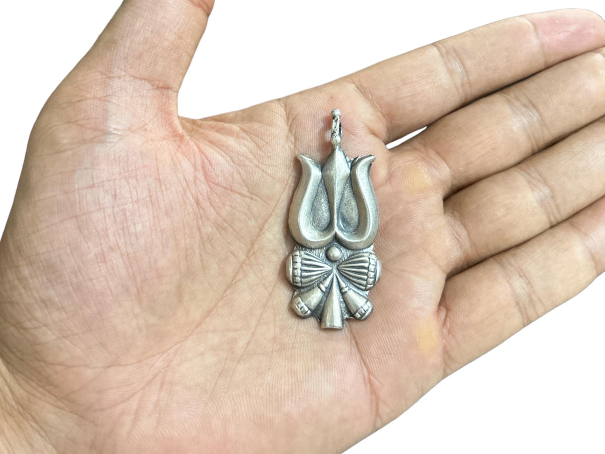925 Sterling Silver Trishula Pendant  Oxidized Shiva Trident Damaru Charm  Hindu Spiritual Jewelry  Lord Shiva Amulet  SR10