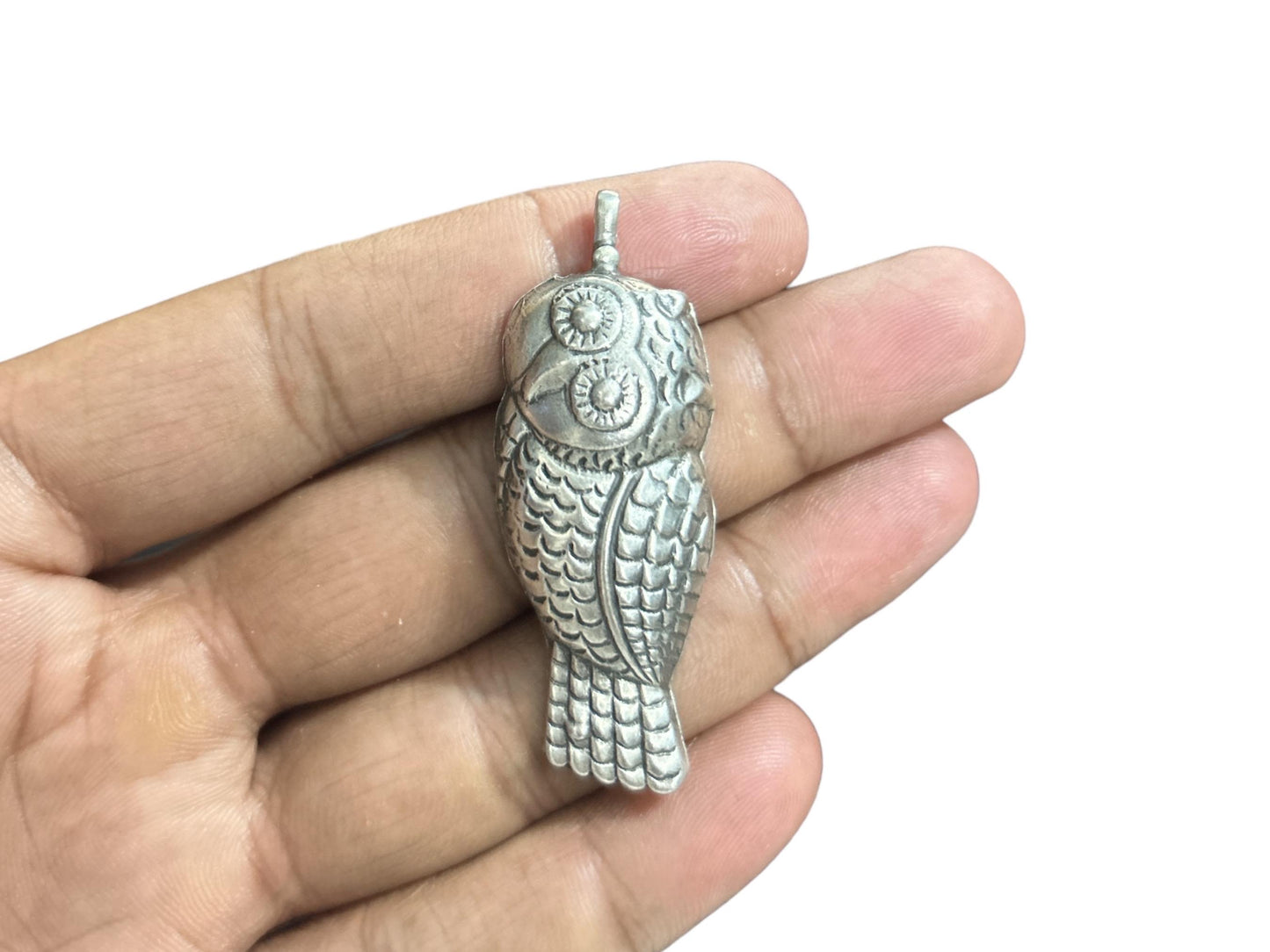 925 Sterling Silver Hand-Painted Owl Pendant Necklace, Animal Silver Jewelry, Wise Owl Charm Gift (SR17)