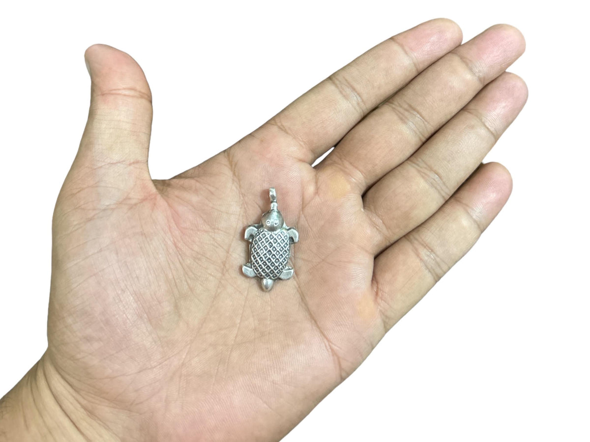925 Sterling Silver Oxidized Turtle Pendant Necklace, Handmade Turtle Charm, Sea Animal Jewelry Gift (SR12)