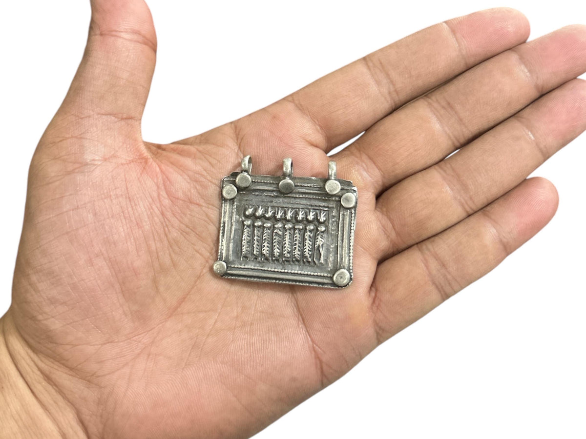Vintage 1980s Old Silver Seven Sisters Hindu Goddess Pendant, Tribal Jewelry, SR40