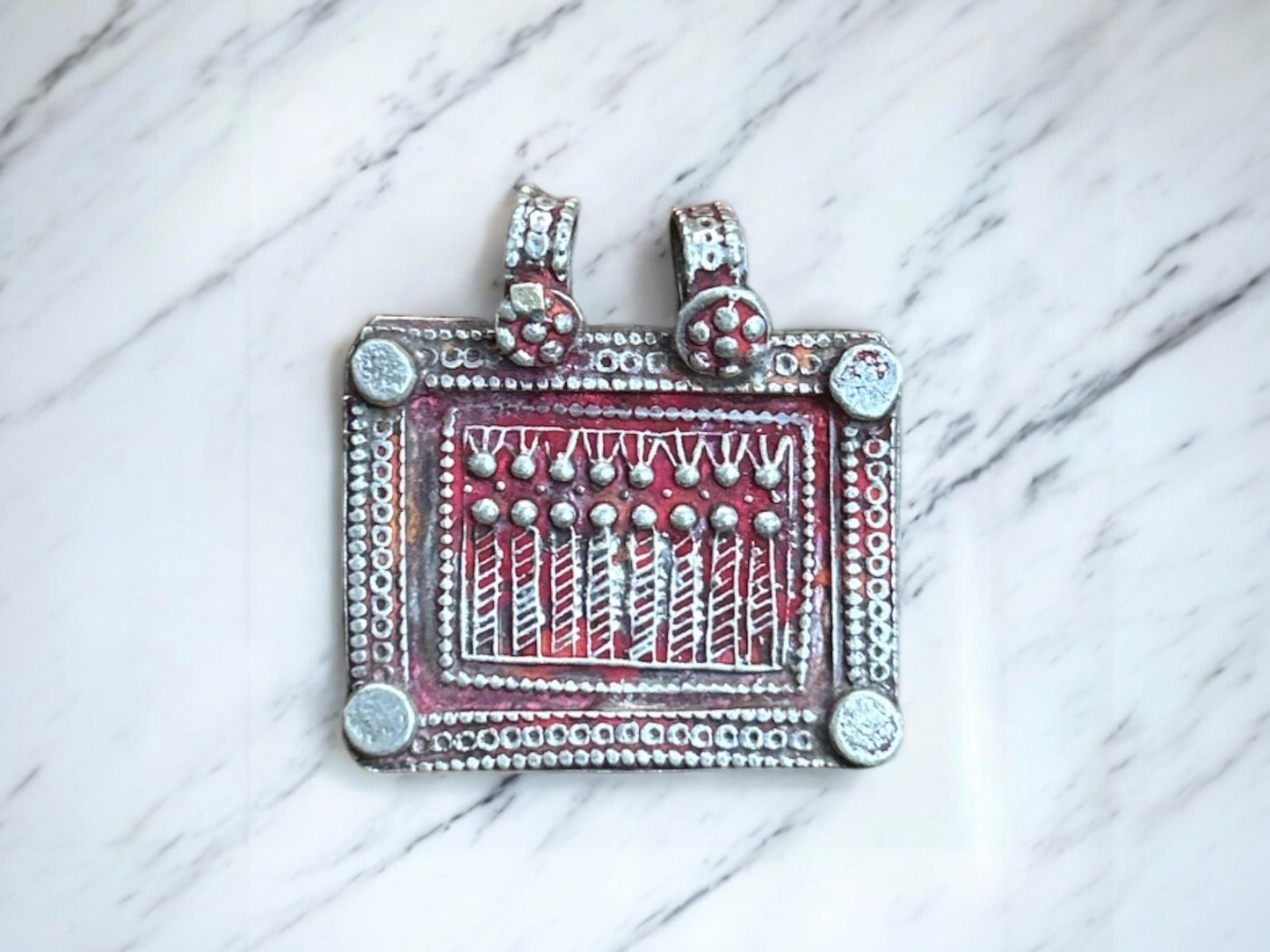 Vintage 1980s Old Silver Seven Sisters Hindu Goddess Pendant, Tribal Jewelry, SR38