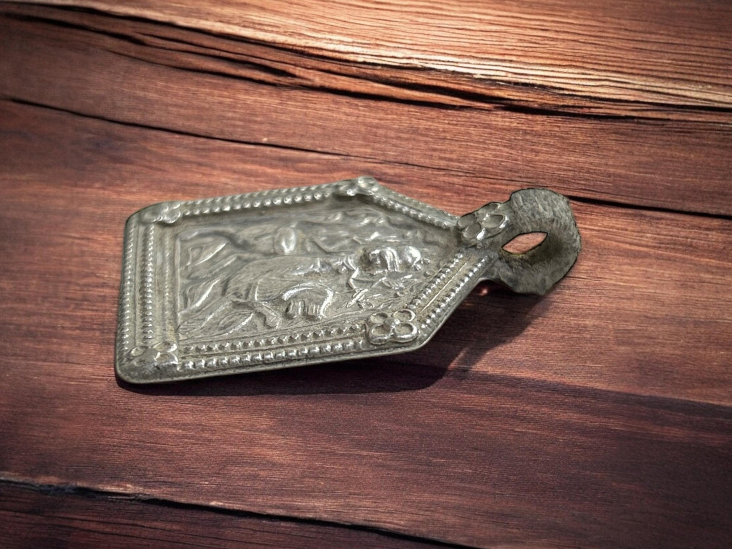 Vintage 1970s Old Silver Maa Durga Bhawani Lion Pendant, Tribal Goddess Jewelry, SR74