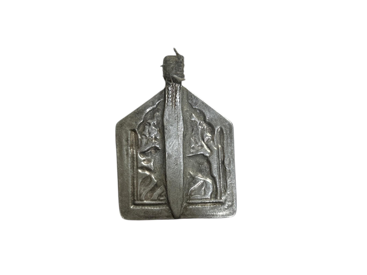 Vintage 1970s Old Silver Maa Durga Bhawani Lion Pendant, Tribal Goddess Jewelry, SR74