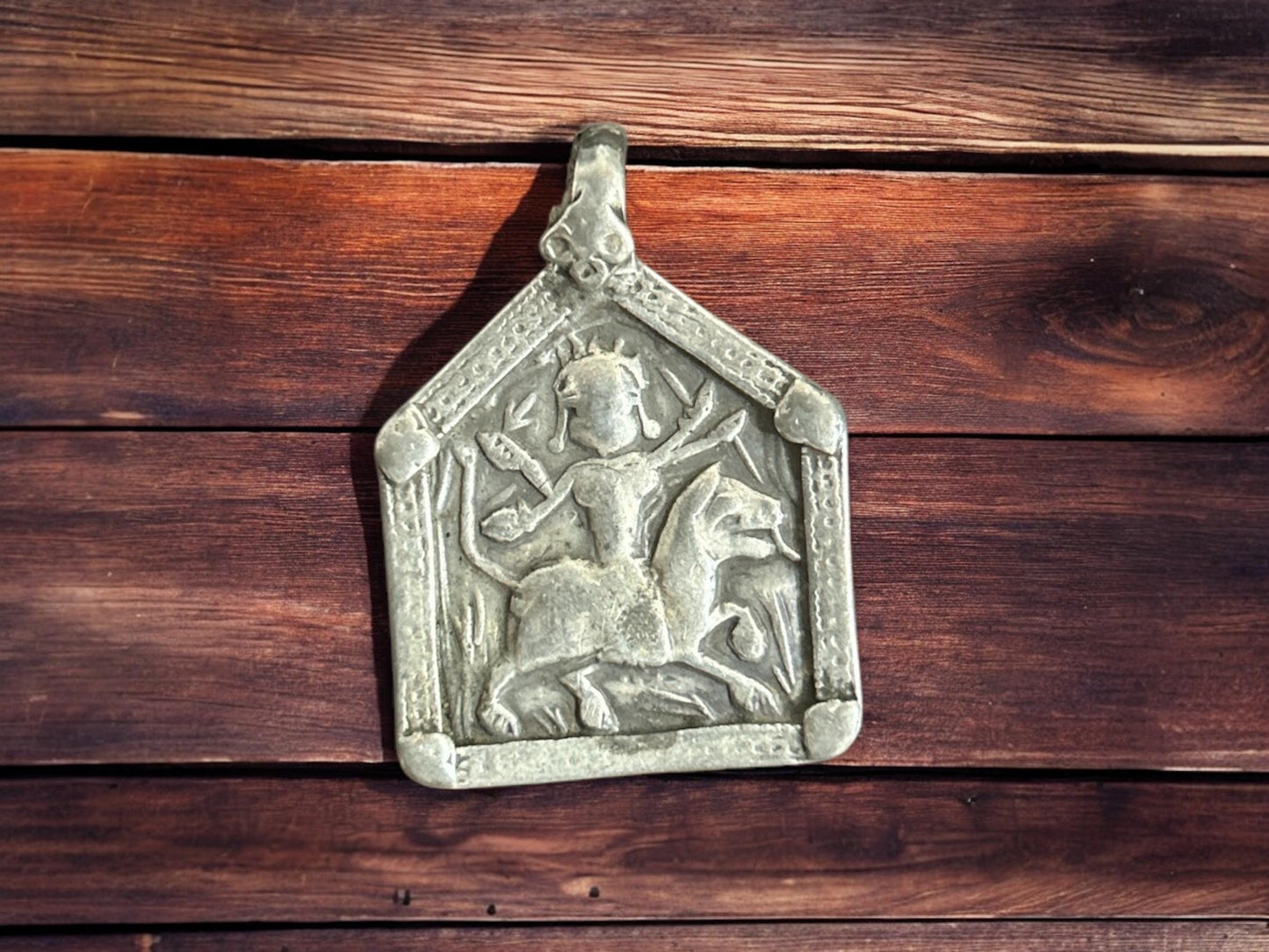 Vintage 1960s Old Silver Maa Durga Bhawani Pendant, Tribal Goddess Jewelry, SR80