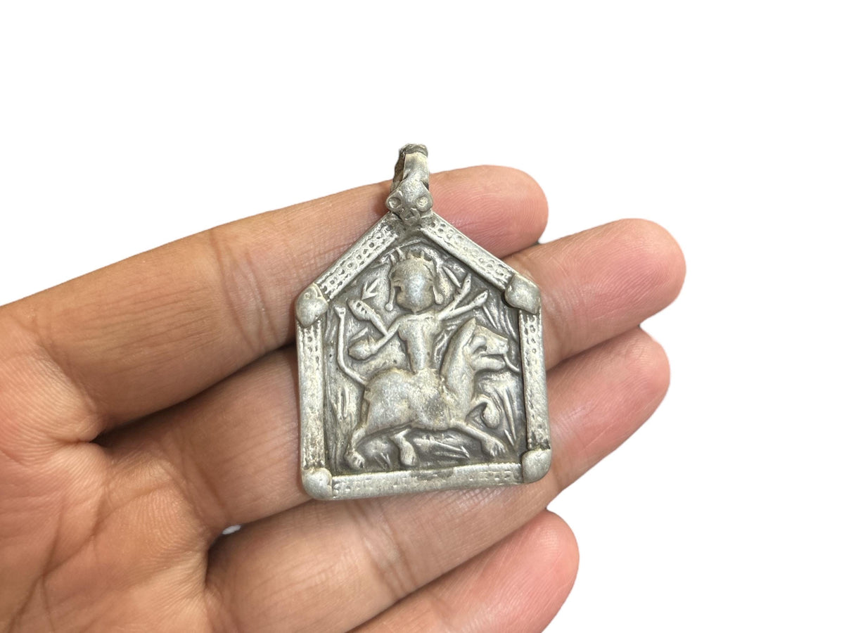 Vintage 1960s Old Silver Maa Durga Bhawani Pendant, Tribal Goddess Jewelry, SR80