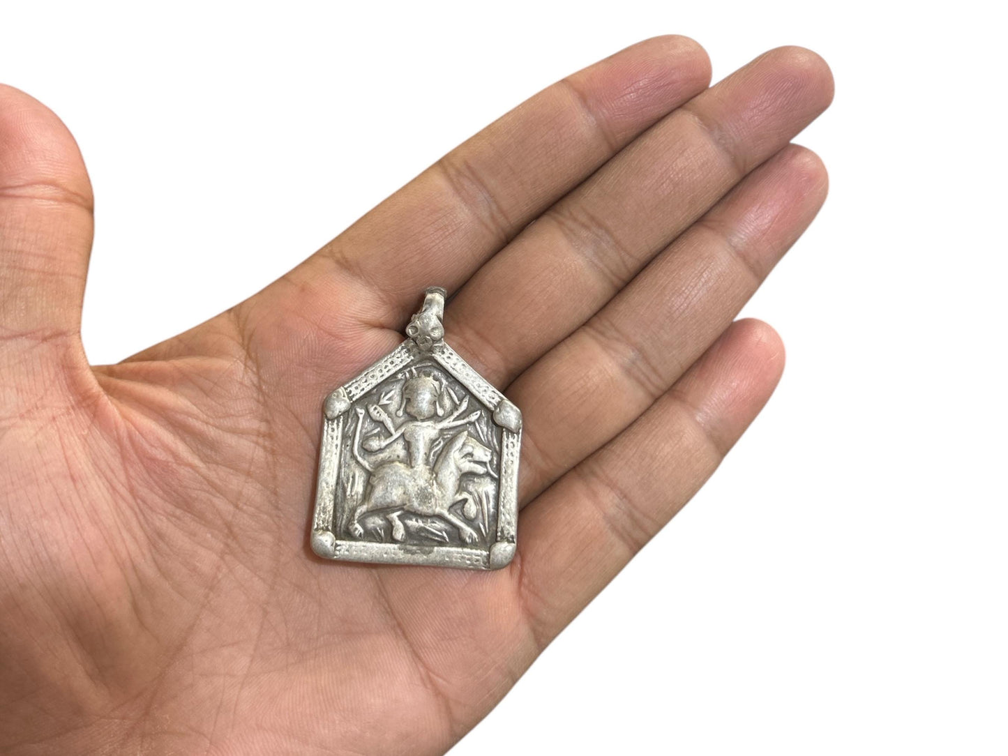 Vintage 1960s Old Silver Maa Durga Bhawani Pendant, Tribal Goddess Jewelry, SR80